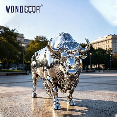 Extra Large Light Luxury Mirror Stainless Steel Bull Sculpture, Finance-Themed Urban Landmark Landscape Art Statue For Outdoor Commercial Plaza