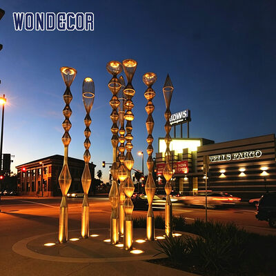 Large outdoor park square stainless steel lighting sculpture